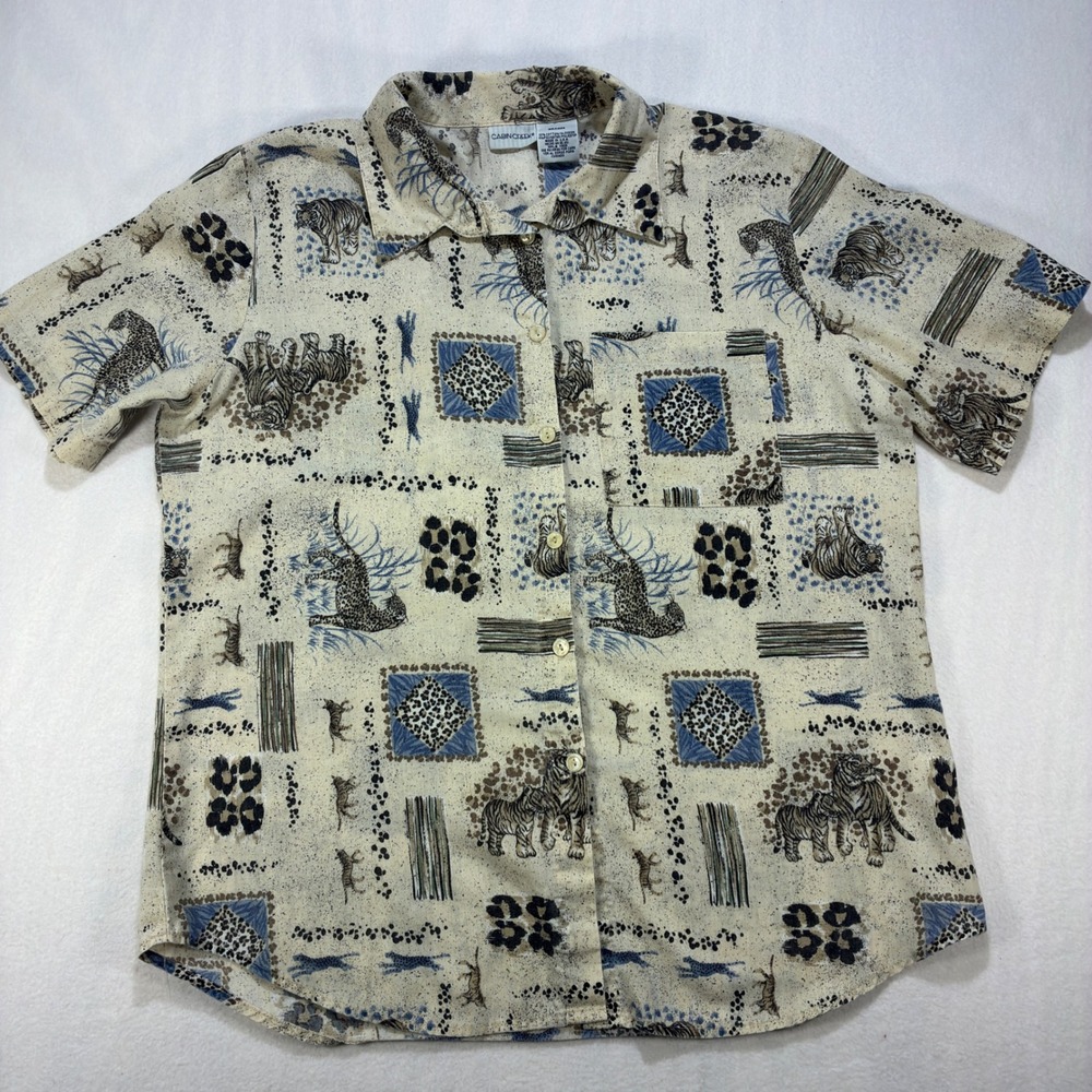 Cabin Creek Vintage Animal Print Button Up Shirt Mens Large Safari Tiger Leopard